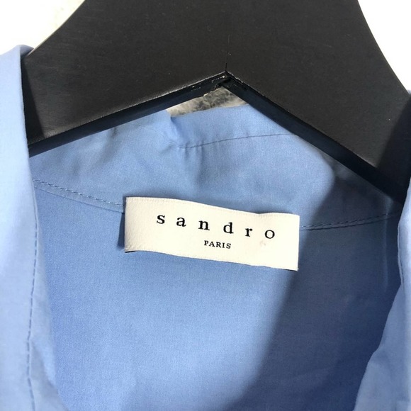 Sandro Paris Blue Cox Poplin Lace Shirt Dress Long Sleeve Button Down 38 M - Picture 11 of 16